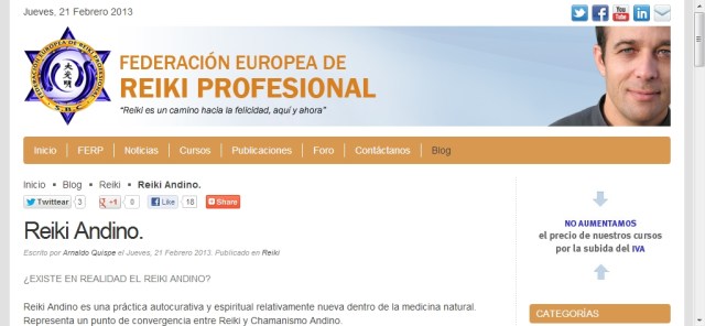Reiki Andino en la web de la Federación Europea de Reiki&nbsp;Profesional